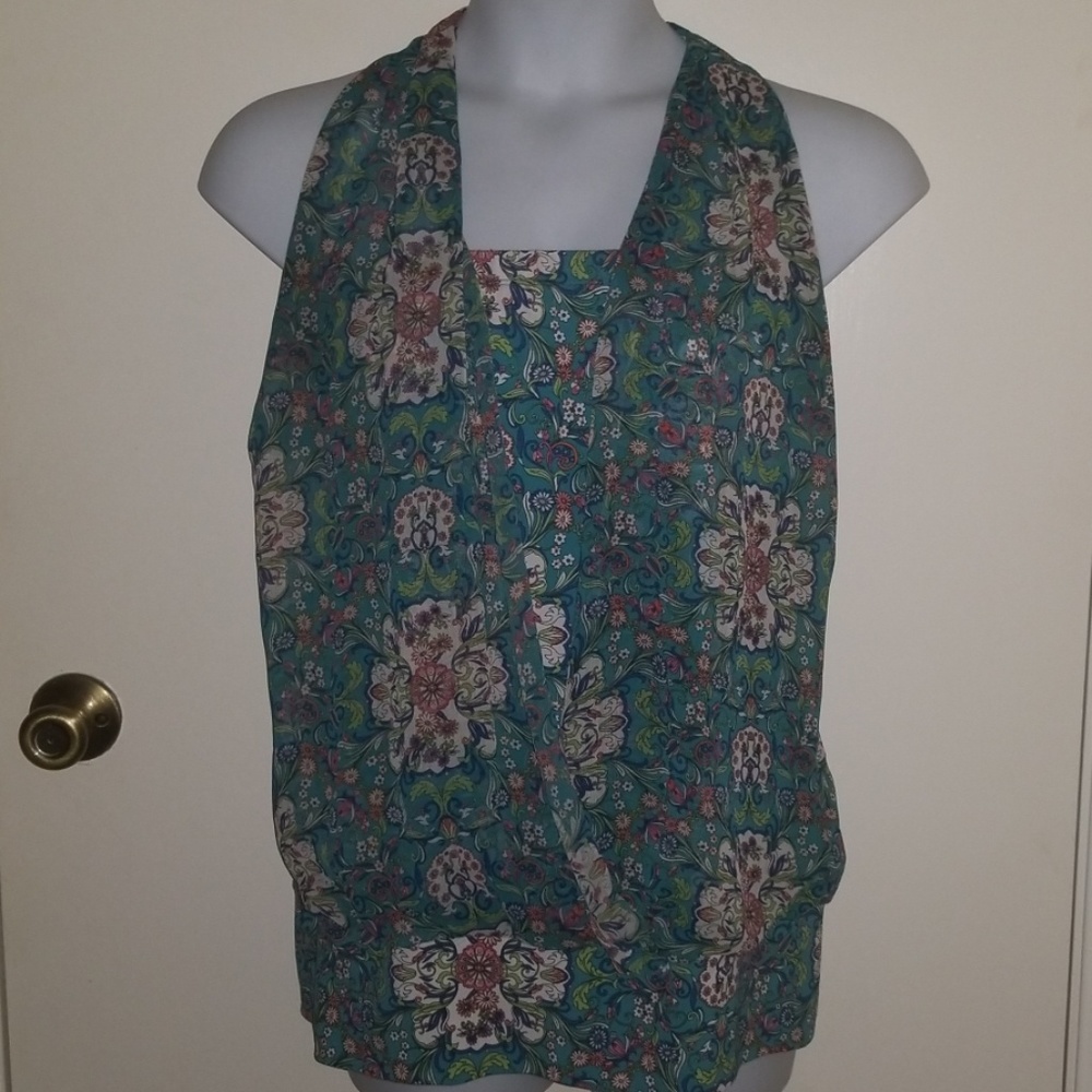 GUC Floral Print Top with Sheer Halter Overlay